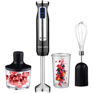 BEHOME Frullatore tritatutto multifunzione 3 in 1 | Tritatutto 8 velocità con 860ml Bicchiere 600ml Frusta | Minipimer Mixer a Immersione 800 W con Luce Led