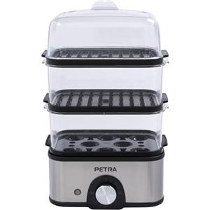 Petra PT5885VDE Vaporizzatore elettrico - compatto a 3 livelli per verdure, fornello per uova, timer a quadrante da 60 minuti, capacità 3L, cestelli per la cottura a vapore rimovibili, senza BPA, 500W