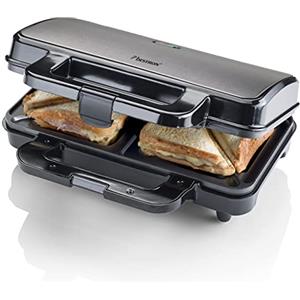Bestron XL macchina per sandwich, tostapane con rivestimento antiaderente per 2 sandwich, incl. controllo automatico della temperatura e indicatore di pronto, colore: grigio