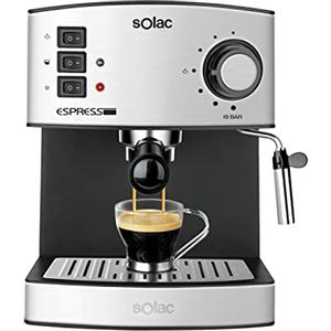 Solac - Macchina per caffè espresso e cappuccino, 1 o 2 caffè, 19 bar, Montalatte, Serbatoio da 1,25 l, Risparmio energetico, 850 W, Vassoio scalda tazze, Acciaio inossidabile