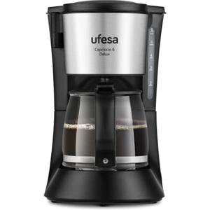 Ufesa CG7115 Capriccio 6 Delux Macchina Caffè Americano, 6 tazze, 600W, Brocca 0,6 L, Filtro Permanente, Piastra Riscaldante Antiaderente, Sistema Salvagoccia, Auto Stop, Finiture in Acciaio Inox