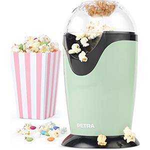 Petra PT0493GRVDEEU7 Macchina per popcorn elettrica ad aria, macchina retrò per popcorn dolci e salati, 1200 W, senza olio, dolci sani, misurino incluso, Senza BPA, popcorn in meno di 3 minuti, verde