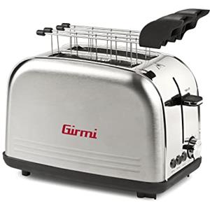 Girmi TP57 Tostapane, 800 W, Corpo e pinze INOX, Ampie fessure, Timer, 8 Livelli di cottura, Spegnimento automatico, Raccogli briciole