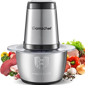 AMZCHEF Tritatutto da Cucina Elettrico - 500W Multifunzione con ciotola in acciaio inox da 1,5L, 2 velocità, 4 lame per carne, frutta e verdura, funzioni di sicurezza.