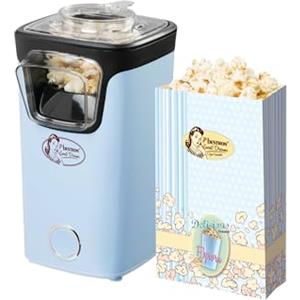 Bestron Macchina Popcorn, Turbo-Popcorn in meno di 2 minuti, Popcorn Machine con tecnologia ad aria calda, include 10 sacchetti per popcorn & misurino integrato, Collezione Sweet Dreams, Colore: Blu