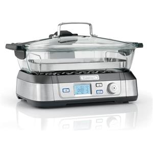 Cuisinart STM1000E Vaporiera Digitale, 1800 W, Capacità 5 Litri, Acciaio inox, Riscaldamento rapido, Accessori lavabili in lavastoviglie, Argento/Nero