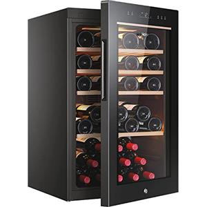 Haier Wine Bank 50 Series 5 HWS49GA Cantinetta Vino, 49 Bottiglie, App hOn, Vetro Anti-UV, Ripiani in Legno, Luce LED, Classe F, 49,7x58,5x82 cm, Nero
