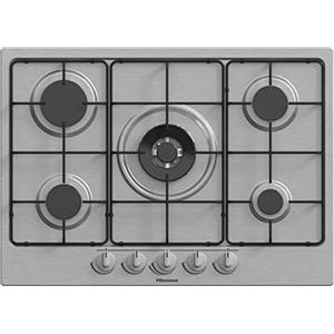 Hisense GM772XF Piano Cottura a Gas, 5 Zone di Cottura, Larghezza 70 cm, Bruciatore Wok Doppia Corona e Griglie smaltate, Accensione Integrata, Inox Anti Impronta