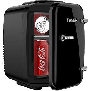 Tiastar OSTBA Mini frigorifero portatile, 4 litri/6 lattine, per bevande e prodotti per la cura della pelle, per camera da letto, auto, scrivania, a due marce: refrigeratore e scaldabagno (nero)