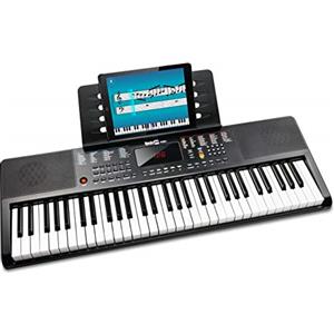 RockJam Tastiera compatta a 61 tasti con supporto per spartiti, alimentatore, adesivi per note per pianoforte e Simply Piano Lessons, Schwarz