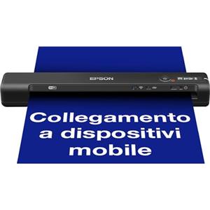 Epson WorkForce ES-60W Scanner Portatile Compatto, Wireless Wi-Fi Direct USB, pannello LCD, Scansione 600dpi, Alimentazione Automatica, Scansione 8,5 ppm, JPEG, PDF, TIFF Supportati, Software Incluso