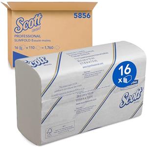 Scott Slimfold Asciugamani intercalati 5856, 1 velo, strappi più compatti e robusti, 16 confezioni x 110 asciugamani di carta (totale 1760)