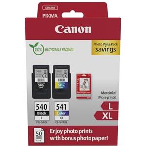 Canon Cartucce d'inchiostro originali PG540L / CL541XL alta capacità, confezione da 2 (colori e nero); Include 50 fogli di carta fotografica 4x6 - confezione in cartone di sicurezza