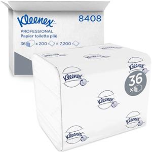 Kleenex carta igienica interfogliata 8408, 2 veli, morbida ed ecologica, 36 confezioni da 200 fogli (totale 7200), Bianco