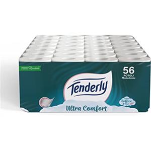 Tenderly Ultra Comfort, 56 rotoli di Carta Igienica Pura, 3 Veli, 200* Strappi per Rotolo, Delicata sulla Pelle, Dermatologicamente Testata