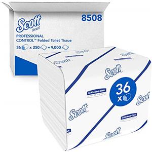 Scott Control carta igienica interfogliata 8508, 2 veli, realizzata al 100% con materiale riciclato, 36 confezioni x 250 fogli di carta igienica piegata (9000 fogli), Bianco