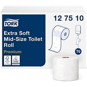 Tork 127510 Rotoli Carta Igienica Extra Soft Mid-Size Premium, compatibili con sistema T6, 3 veli, 1 conf. x 27 rotoli (27x 70 m), bianco