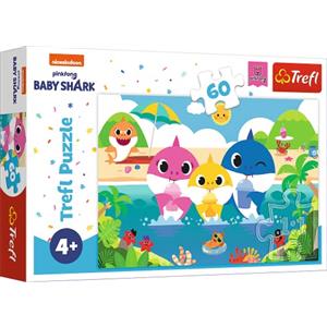 Trefl - Baby Shark, Famiglia di Squali in Vacanza - Puzzle da 60 pezzi - Puzzle Colorati con Personaggi delle Fiabe, Nickelodeon, Intrattenimento Creativo, Divertimento per Bambini dai 4 anni in su