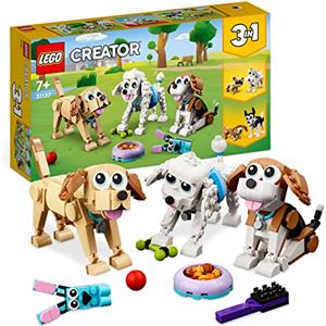 LEGO 31137 Creator Adorabili Cagnolini, Set 3 in 1 con Bassotto, Carlino, Barboncino e altri Animali Giocattolo per Bambini da Costruire, Idea Regalo per Amanti dei Cani