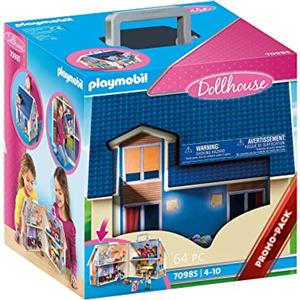 PLAYMOBIL Casa delle Bambole Portatile 70985 con Maniglia per Il Trasporto, Pieghevole, Giocattoli per Bambini dai 4 Anni