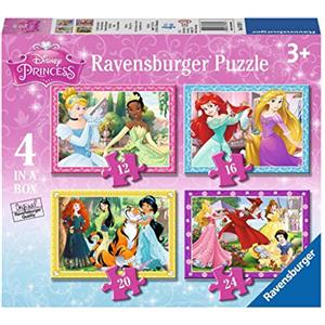 Ravensburger - Puzzle Princesse Disney, Collezione 4 in a Box, 4 puzzle da 12-16-20-24 Pezzi, Età Raccomandata 3+ Anni