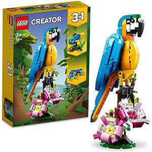 LEGO Creator Pappagallo Esotico, Set 3 in 1 con Pesce e Rana, Animali Giocattolo da Costruire, Giochi Creativi per Bambini e Bambine da 7 Anni in su con Figure della Giungla, Idee Regalo 31136