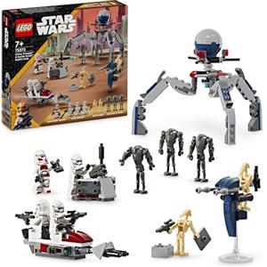 LEGO Star Wars Battle Pack Clone Trooper e Battle Droid Set da Battaglia con Veicolo Giocattolo Speeder Bike, Tri-Droide e Postazione Difensiva, Regalo per Bambini e Bambine da 7 Anni in su 75372