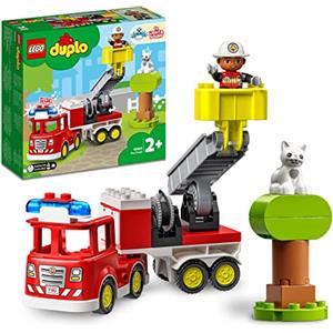 LEGO DUPLO Town Autopompa, Camion Giocattolo dei Pompieri con Luci, Sirena e Scala Mobile, Figure di Vigile del Fuoco e Gatto, Giochi per Bambini e Bambine da 2 Anni, Idee Regalo di Compleanno 10969