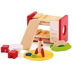 Hape Children's Room , Highly Detailed Kid's Room Doll House Furniture Set Including Bunk Beds, Table, Chairs and Rocket Ship