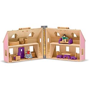 Melissa & Doug Casa delle Bambole in Pieghevole, Giochi in legno, Gioco da Viaggio, Giocattoli di ruolo, Montessori giocattolo per i bambini, 2+, Regali per Bambino e Bambina