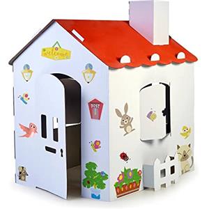FEBER - Carton House, casetta in cartone per bambini, da dipingere, colorare e giocare, con adesivi divertenti, per bambini e bambine dai 3 anni, Famosa (FEB06000)