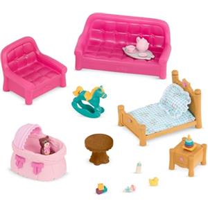 Li'l Woodzeez - Set di 23 giocattoli con mobili e accessori per il soggiorno, giocattoli in miniatura e set per bambini dai 3 anni in su.