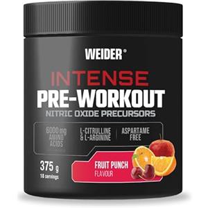 Weider Intense Pre-workout (375g) Gusto Fruit Punch. Precursore di Ossido Nitrico, con 200 mg di Caffeina e 6000 mg di Aminoacidi/porzione, L-Citrullina, L-Arginina, Senza Aspartame (18 porzioni)