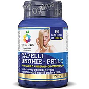 Optima Naturals Colours Of Life Capelli-Unghie-Pelle - Integratore Multivitaminico con 16 Vitamine e 6 Minerali, con Zinco - per la Salute di Capelli, Unghie e Pelle - senza Glutine e Vegano, 60 Compresse