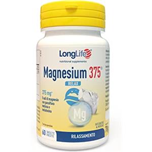 LongLife Magnesium 375® Relax | Ciclo del sonno e rilassamento | 5 sali di magnesio ad alta biodisponibilità | Melatonina ed estratti di passiflora e melissa | 60 tabs | Senza glutine e doping free