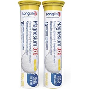 LongLife Magnesium 375® Fizz | Integratore di magnesio citrato | 20 compresse effervescenti | Gusto Limone | Minerale antistress | Senza glutine e vegano