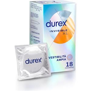 Durex Invisible XL, Preservativi Ultra Sottili e Extra-Large, 18 Profilattici