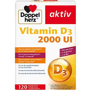Doppelherz aktiv Vitamin D3 2000 UI, Supporto immunitario, ossa e muscoli, 50 μg/compressa, 120 compresse essenziali per una salute ottimale