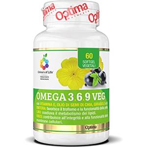Colours of Life - Omega 3,6,9 VEG - Integratore di Omega 3, 6 e 9 - con Oli di Semi di Chia, Enotera, Girasole e Ribes Nero - Senza Glutine e Vegano, 60 Softgel Vegetali