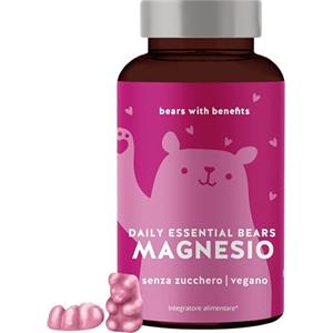 Bears with Benefits Orsetti gommosi al magnesio - Potere ai muscoli e ai nervi - Energia e relax con 250 mg di citrato di magnesio per dose - 45 pezzi - Gommine vitaminiche vegane senza zucchero
