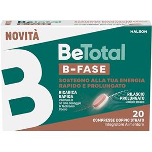 Be-Total B-Fase Integratore Alimentare con Biotina, Vitamina B, Rodiola Rosea e Teobroma Cacao per un sostegno Rapido e Prolungato alla tua Energia, 20 compresse doppio strato