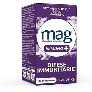 Mag Immuno+ Difese Immunitarie, Integratore Alimentare con Vitamine e Minerali per Supportare le Difese Immunitarie, con Magnesio Contro Stanchezza e Affaticamento, 30 Compresse