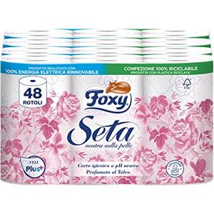 Foxy Seta | Carta igienica 200 strappi x 48 rotoli, 2 veli elevato spessore | Confezione riciclabile prodotta con plastica riciclata