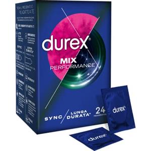 Durex Mix Performance, Preservativi Durex Lunga Durata e Sync, Preservativi Ritardanti per Lui e con Rilievi e Nervature per Lei, 24 Profilattici