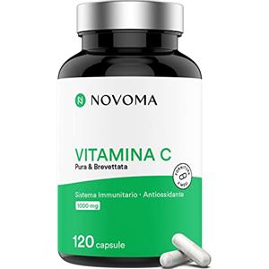 NOVOMA Vitamina C 1000mg, Vitamina C Pura Alto Dosaggio, Sistema Immunitario, 100% Acido L-Ascorbico Quali-C, 120 capsule Vegane, Prodotto in Francia