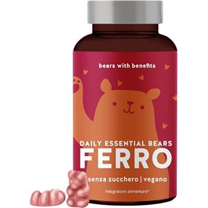 Bears with Benefits Orsetti gommosi al ferro - Potenti contro la carenza di ferro - 14 mg per dose - 45 pezzi - Per un sistema immunitario forte - Gomme vitaminiche vegane senza zucchero