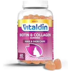 VITALDIN Biotina + Collagene Gummies - Integratore di Bellezza - 2.500 mcg Biotina, Vitamine C ed E - 60 caramelle gommose (per 1 mese) - Aiuta al Mantenimento di Capelli e Pelle Sani - Senza Glutine