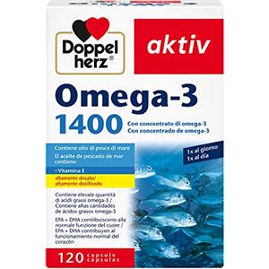 Doppelherz aktiv Omega-3 1400 - Integratore Alimentare con Concentrato di Omega-3 (DHA e EPA) e Vitamina E - Altamente Dosato - Senza Glutine e Lattosio - 120 Capsule