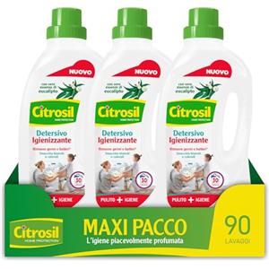 Citrosil - Detersivo Lavatrice Liquido Igienizzante, 90 Lavaggi, con Vere Essenze di Eucalipto, Rimuove Germi e Batteri*, Smacchia Bianchi e Colorati, 1500 ml x3 Confezioni