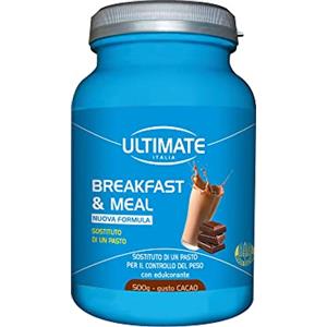 ULTIMATE ITALIA Breakfast & Meal - Sostituto di un pasto per il controllo del peso - Con Carboidrati, Minerali, Vitamine E Prebiotici - Gusto Cacao - 500 g - Ultimate Italia